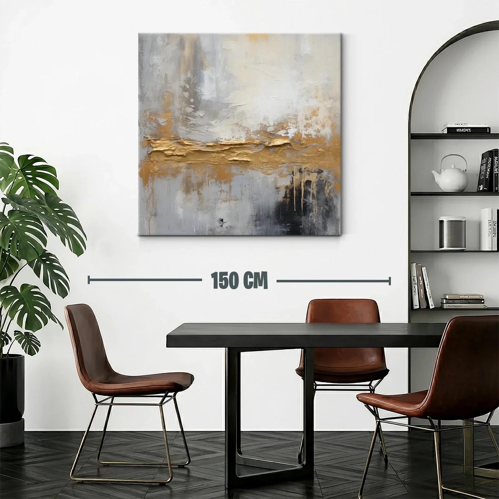 Cuadro abstracto con tonos dorados y grises modernos — miniatura 2