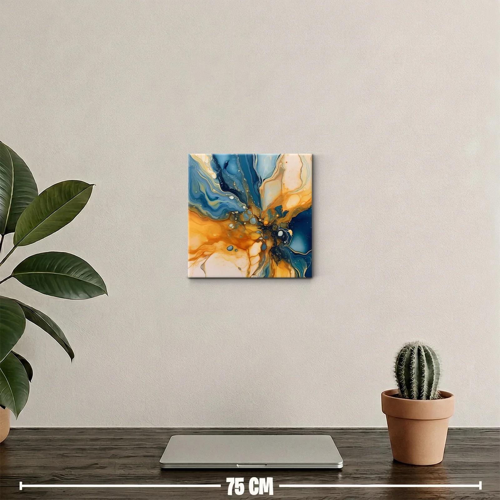Cuadro abstracto con tonos azul y ocre vibrantes — miniatura 2