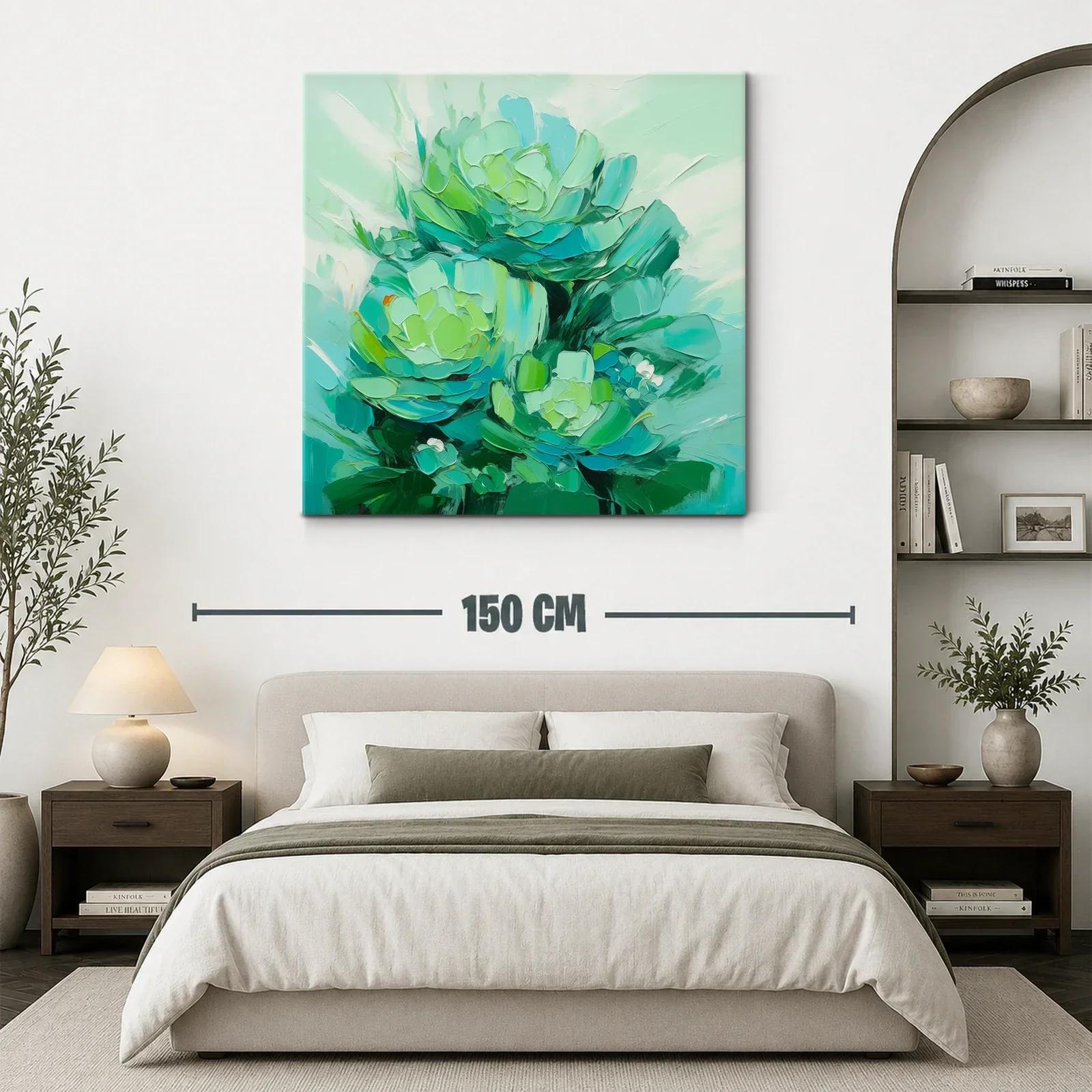 Cuadro abstracto con flores en tonos verdes y azules — miniatura 3