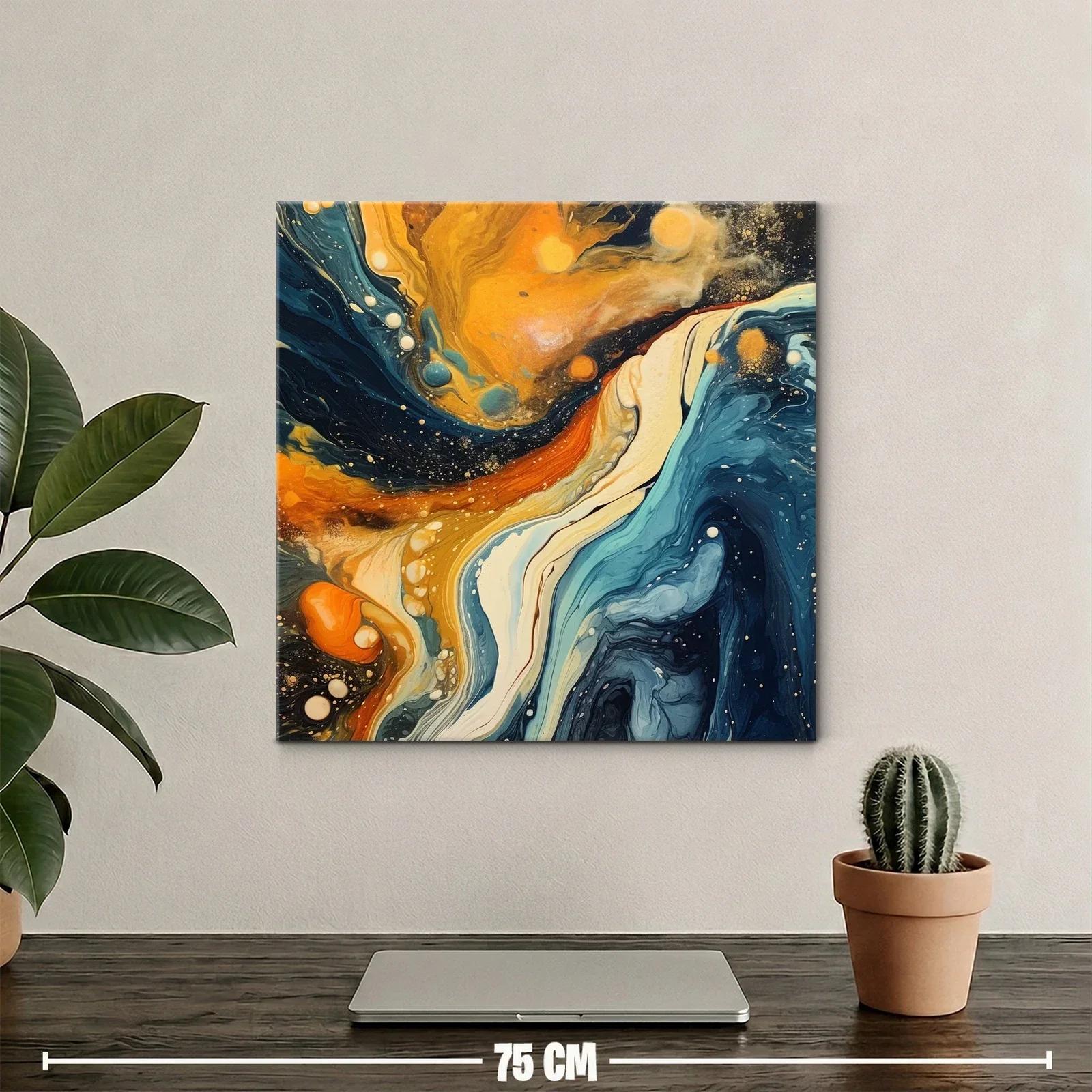 Cuadro abstracto con tonos cálidos y fríos en movimiento dinámico — miniatura 2