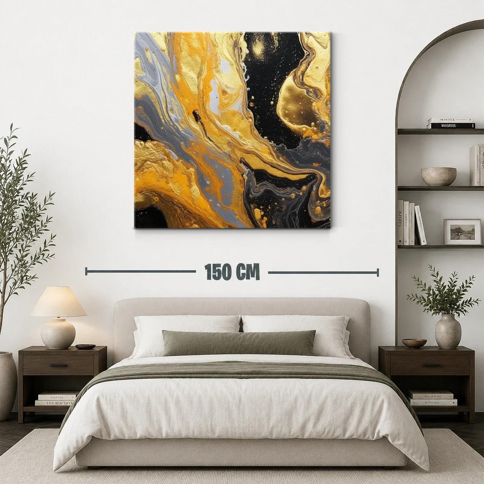 Cuadro abstracto con vibrantes tonos dorados y negros — miniatura 3