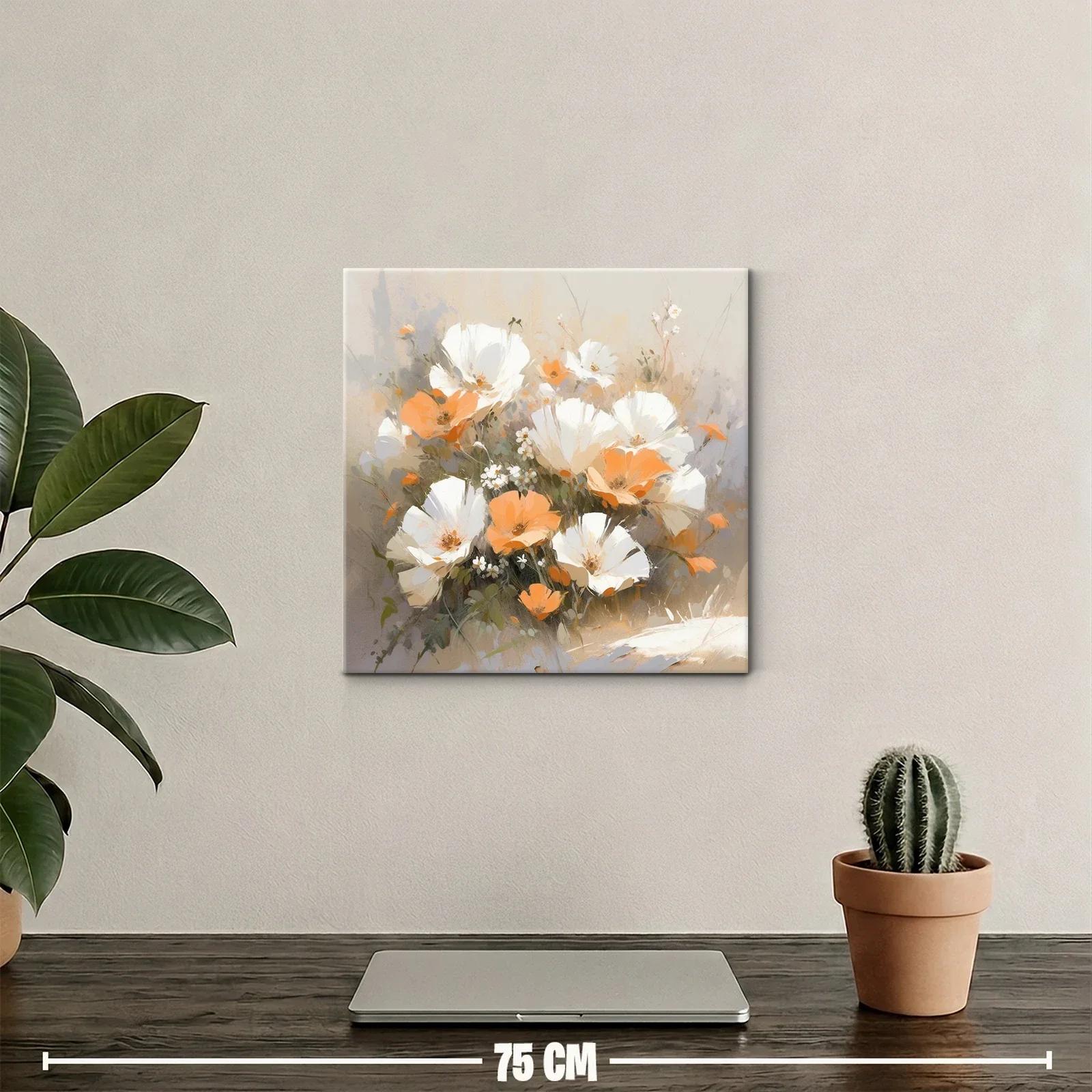 Cuadro con ramo de flores blancas y naranjas delicadas — miniatura 2