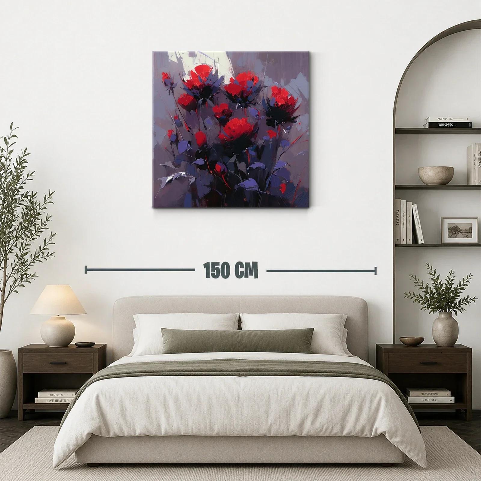 Cuadro moderno con flores rojas vibrantes y fondo gris — miniatura 3