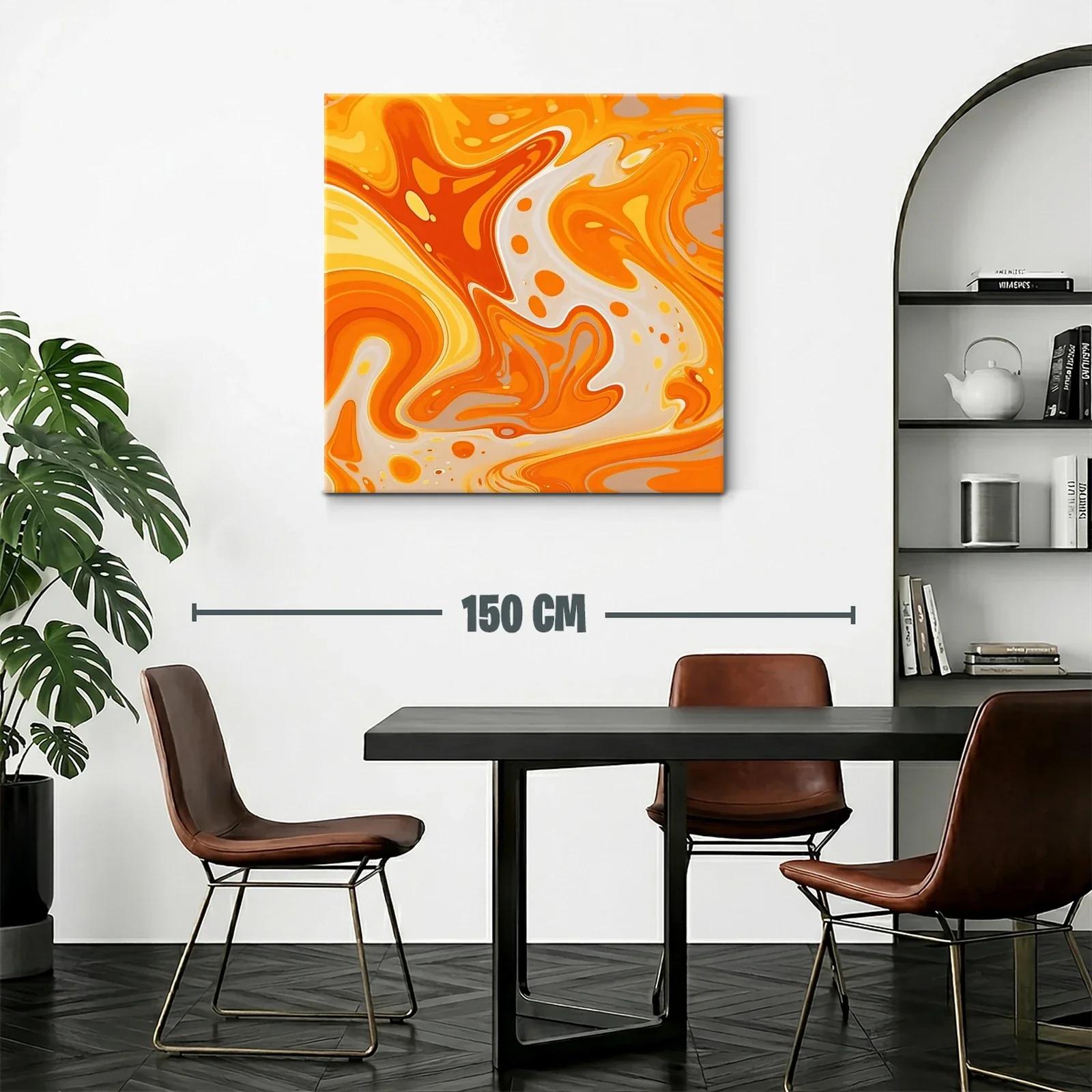 Cuadro abstracto con vibrantes formas en tonos naranjas y amarillos — miniatura 2