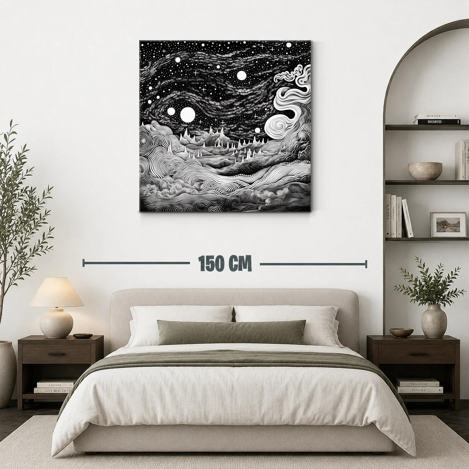 Paisaje cósmico en blanco y negro con formas onduladas — miniatura 3