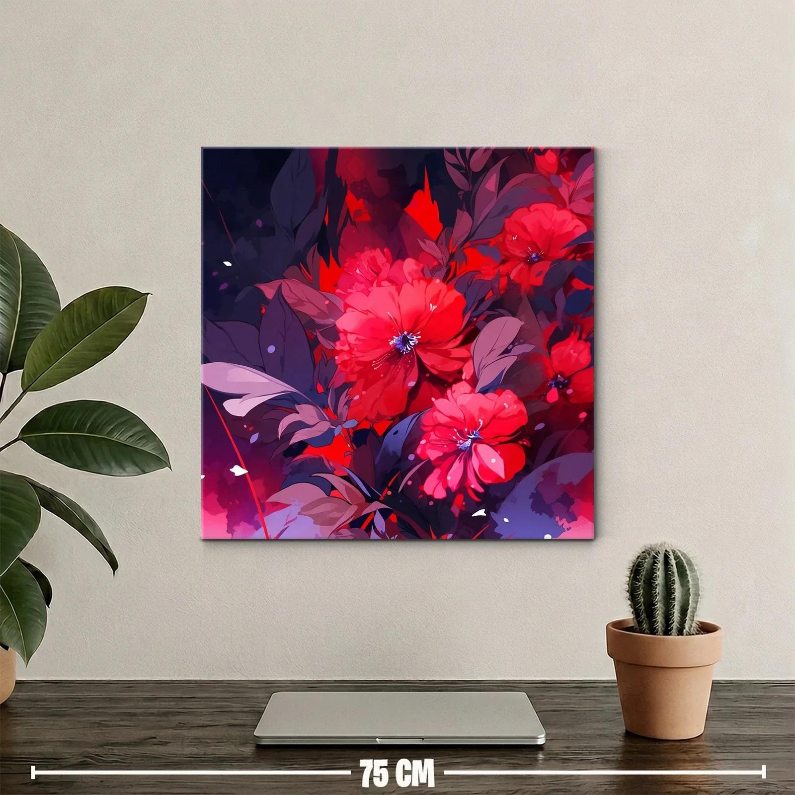 Cuadro floral con vibrantes tonos rojos y follaje oscuro — miniatura 2