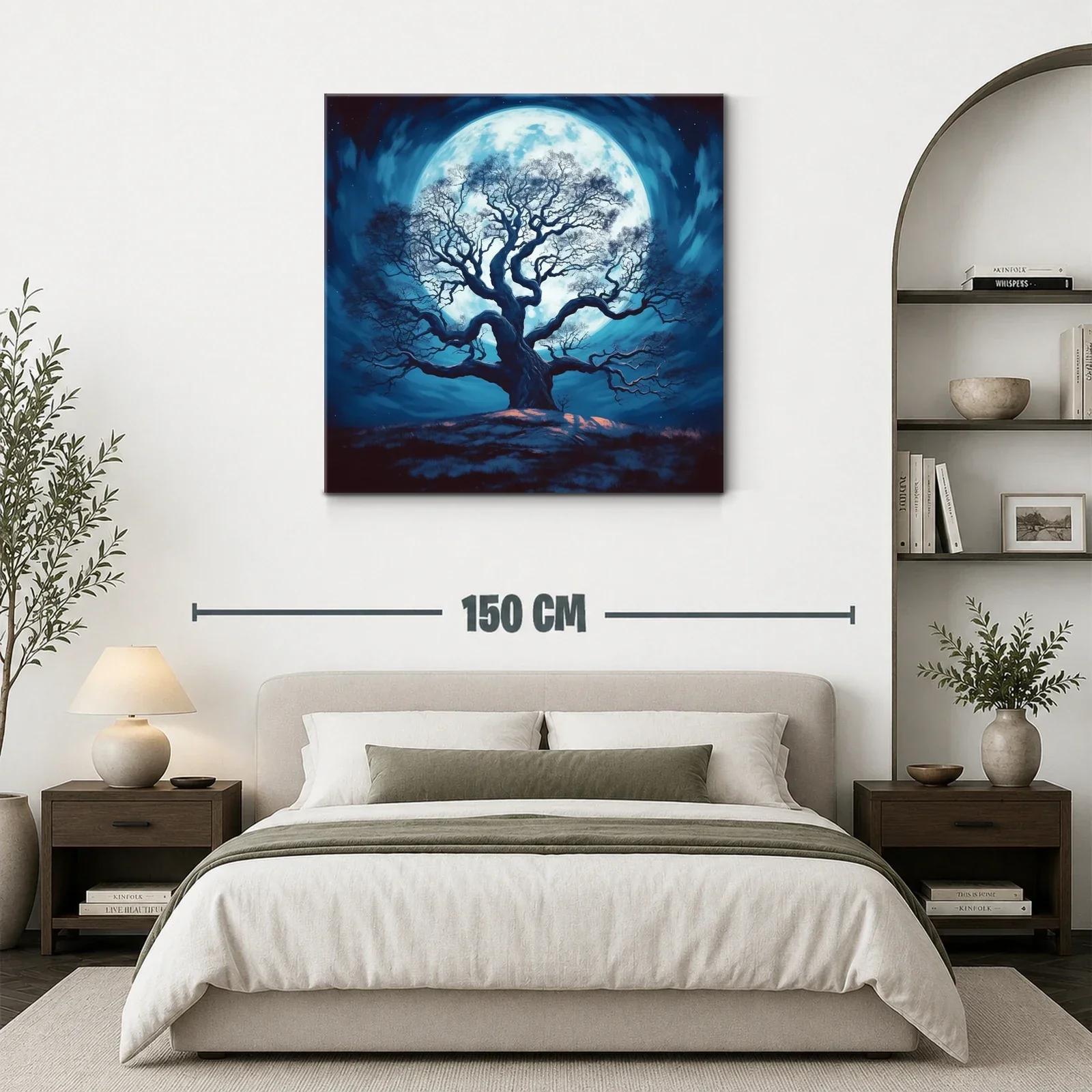 Árbol solitario frente a luna llena azul vibrante — miniatura 3