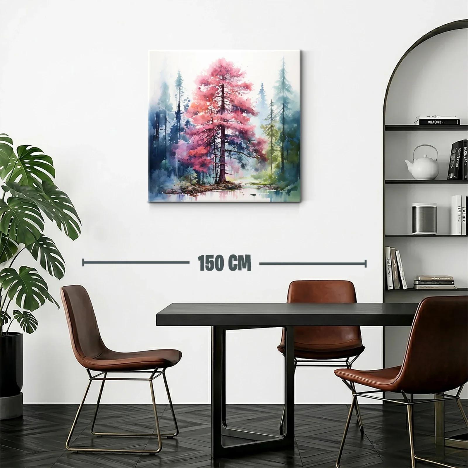 Bosque encantado con árbol rosa en paisaje sereno — miniatura 2