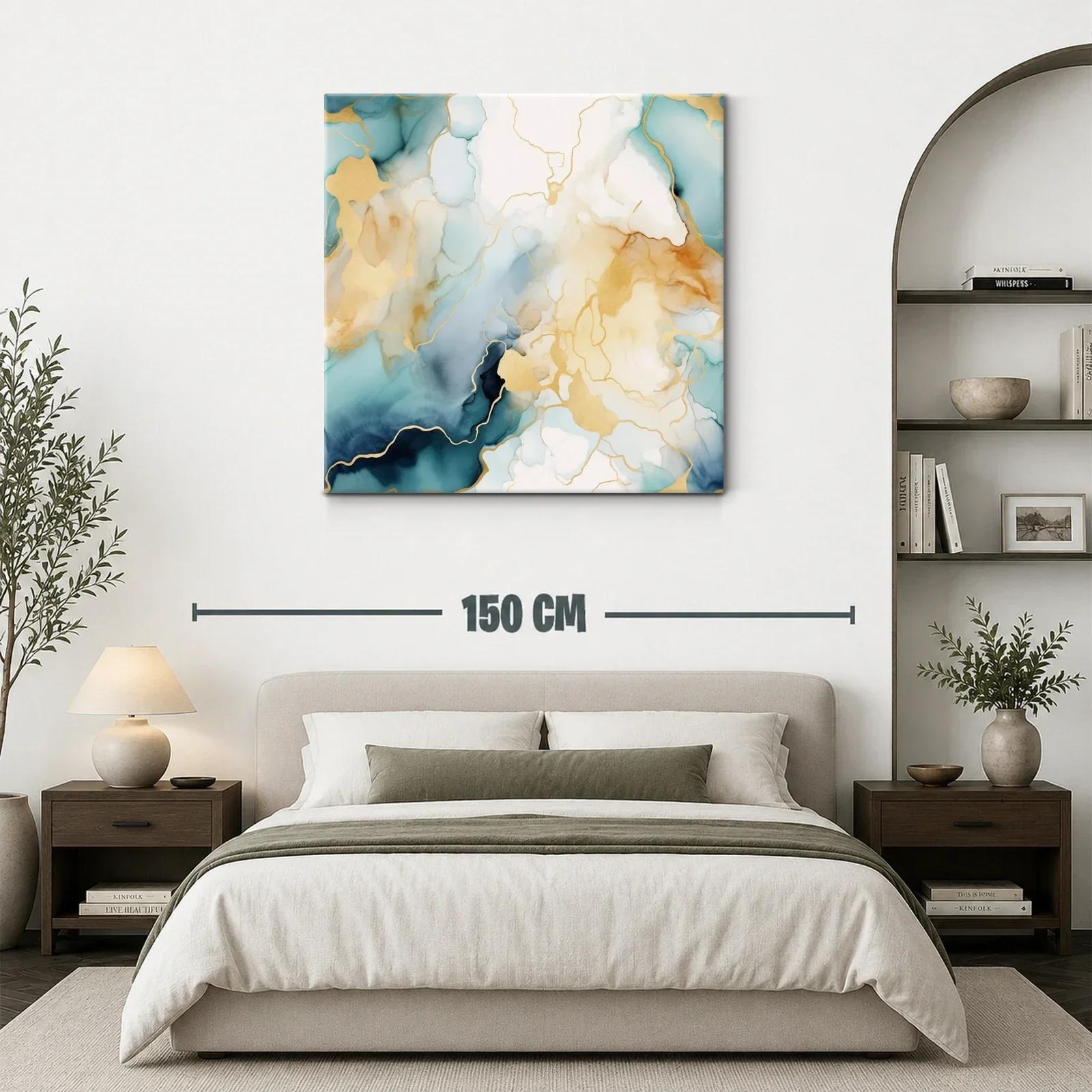 Arte abstracto con tonos dorados y azulados delicados — miniatura 3