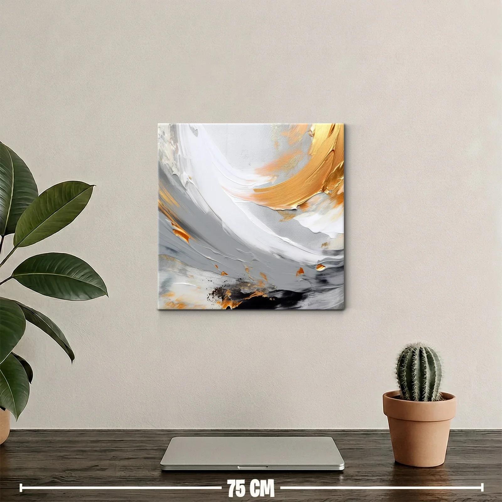 Cuadro abstracto con tonos grises y dorados elegantes — miniatura 2