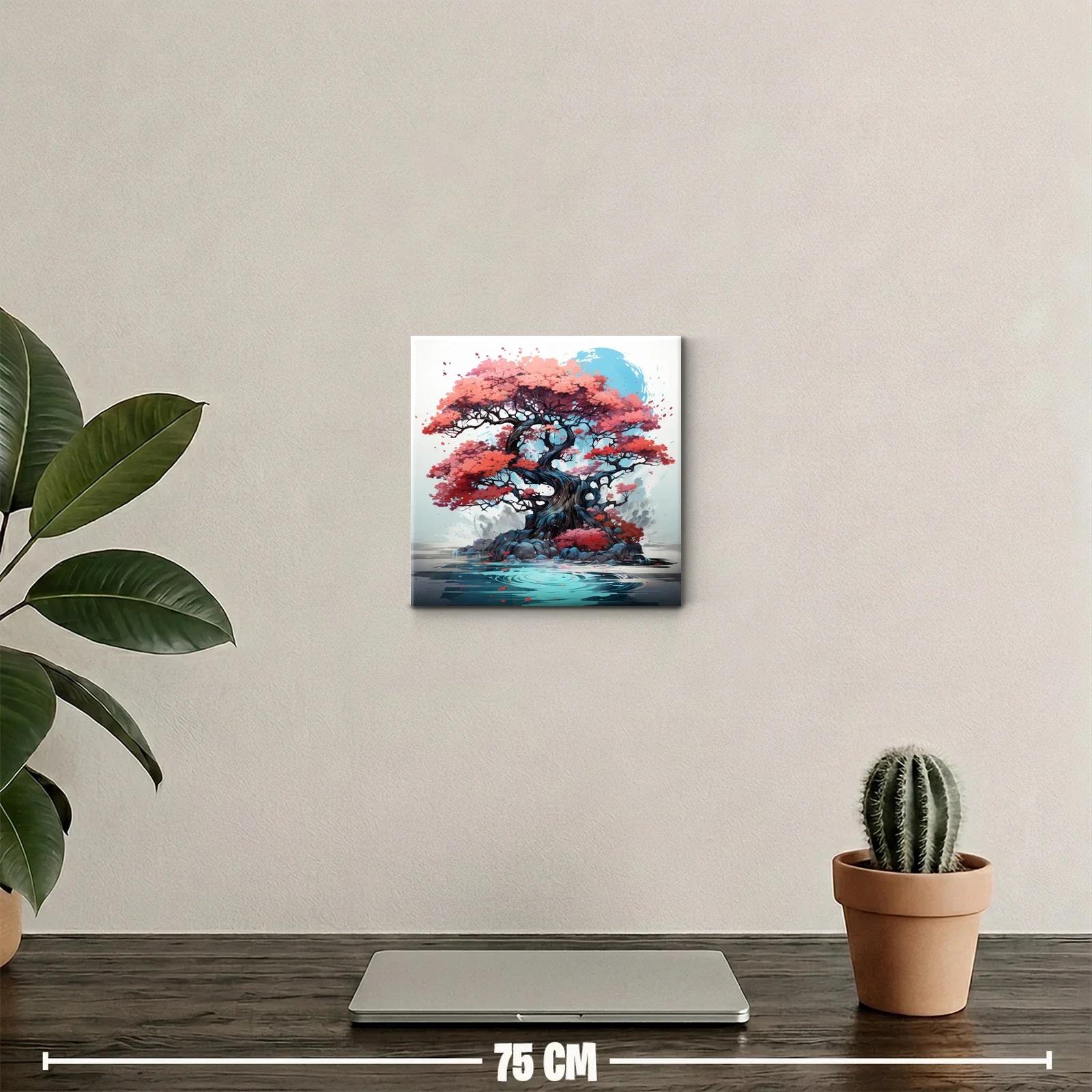 Árbol mágico con hojas coral y cielo azul — miniatura 2