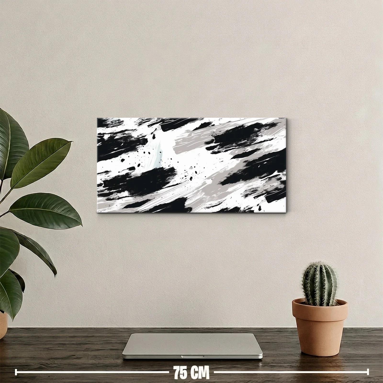 Cuadro pinceladas abstractas en blanco y negro con trazos diagonales — miniatura 2