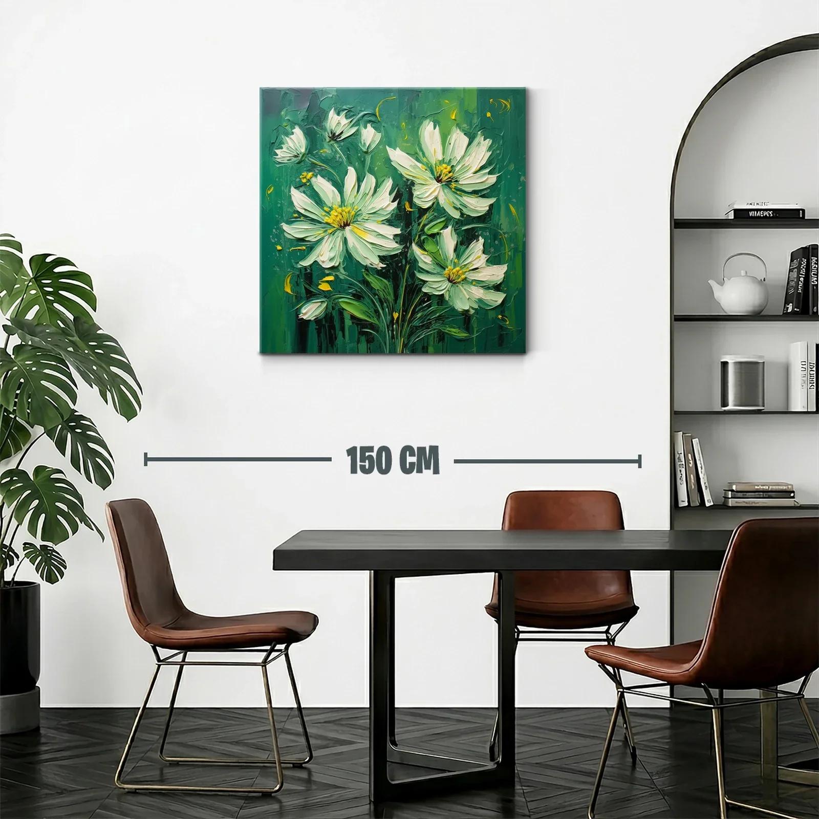 Cuadro flores blancas sobre fondo verde intenso — miniatura 2