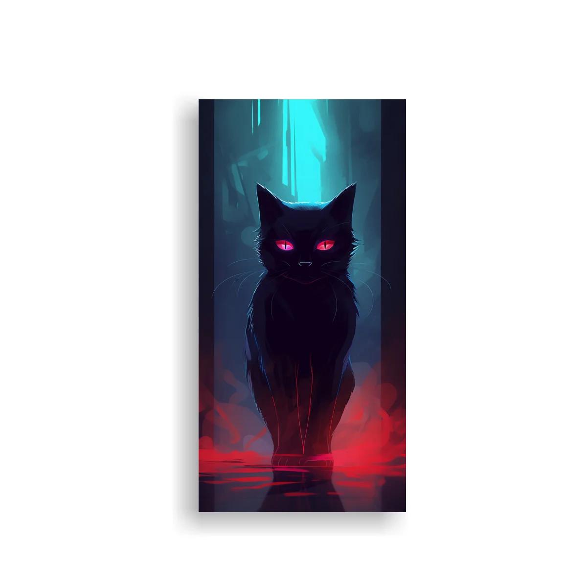 Cuadro gato negro de ojos brillantes y resplandor turquesa — imagen principal