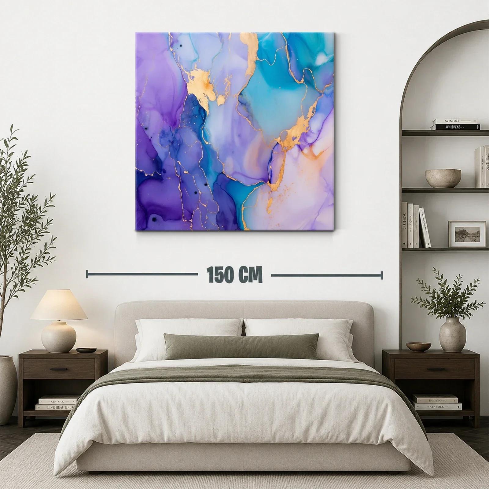 Cuadro abstracto con tonos violetas y toques dorados brillantes — miniatura 3