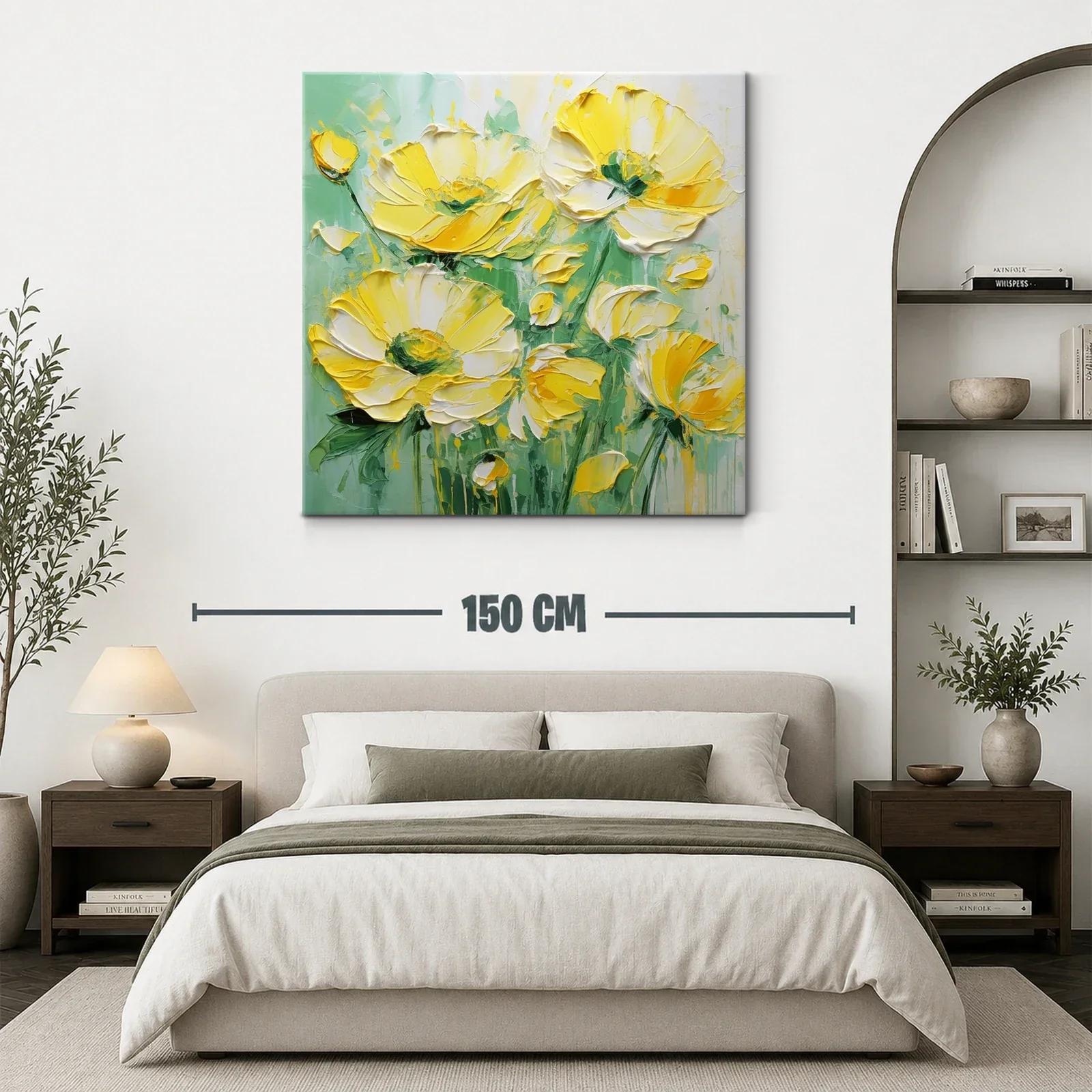 Cuadro floral en amarillo vibrante y verde suave — miniatura 3