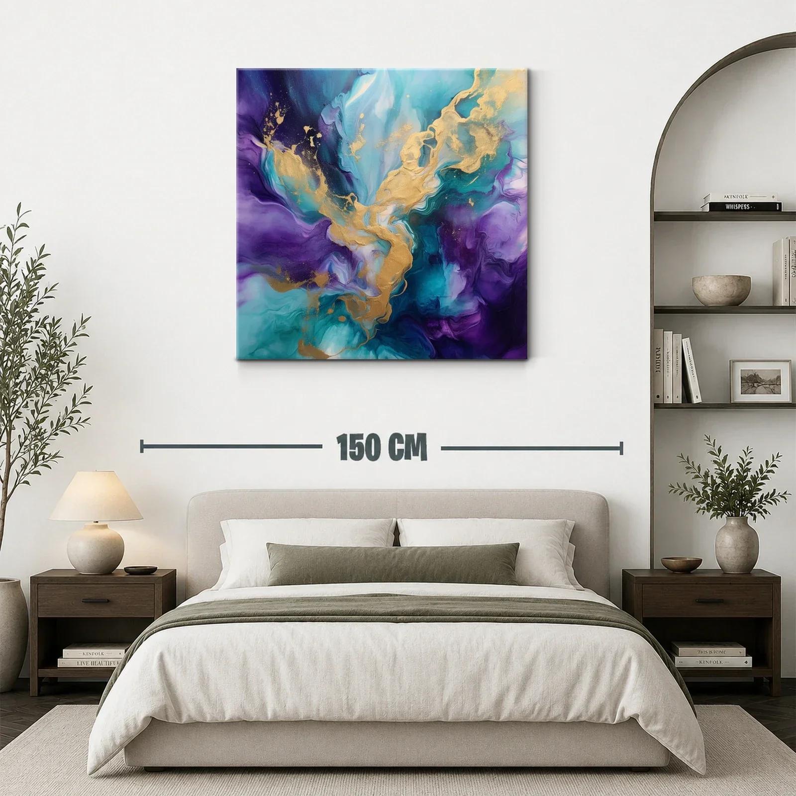 Cuadro Abstracto con Tono Azul y Dorado Vibrante — miniatura 3
