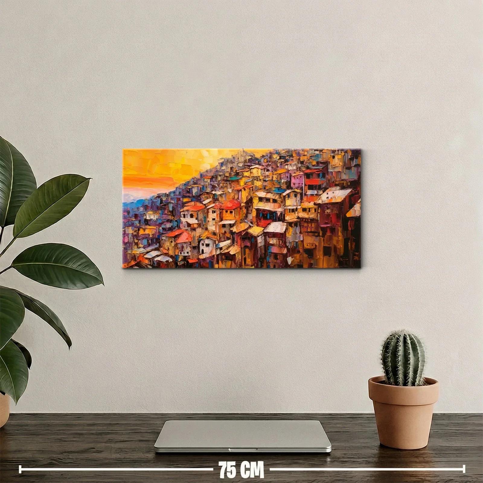 Cuadro casas apiñadas en una ladera con cielo al atardecer — miniatura 2