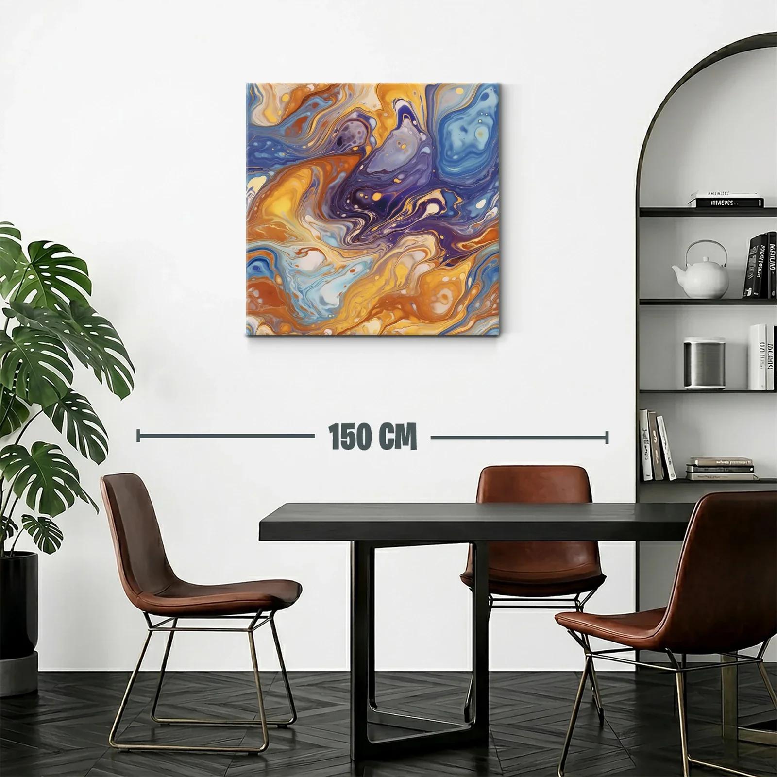 Cuadro abstracto en tonos cálidos y azules vibrantes — miniatura 2