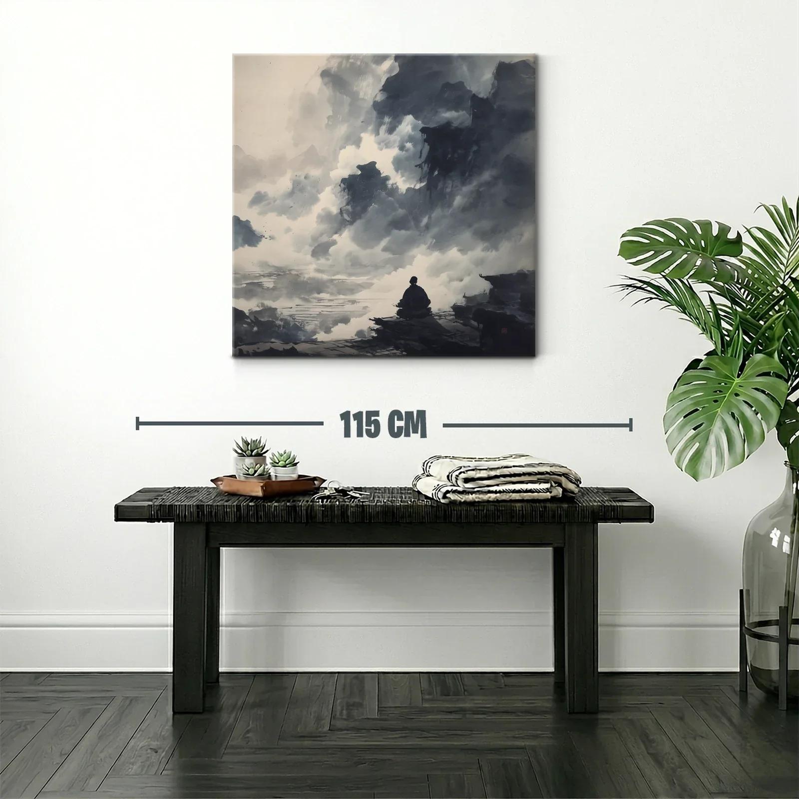 Paisaje contemplativo entre nubes y montañas en gris — miniatura 2