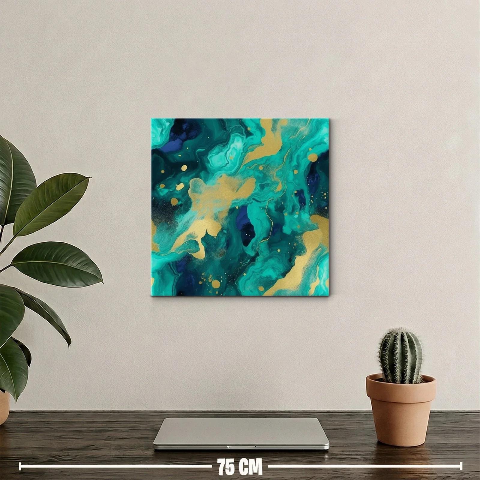 Cuadro abstracto en tonos turquesa y dorado elegante — miniatura 2