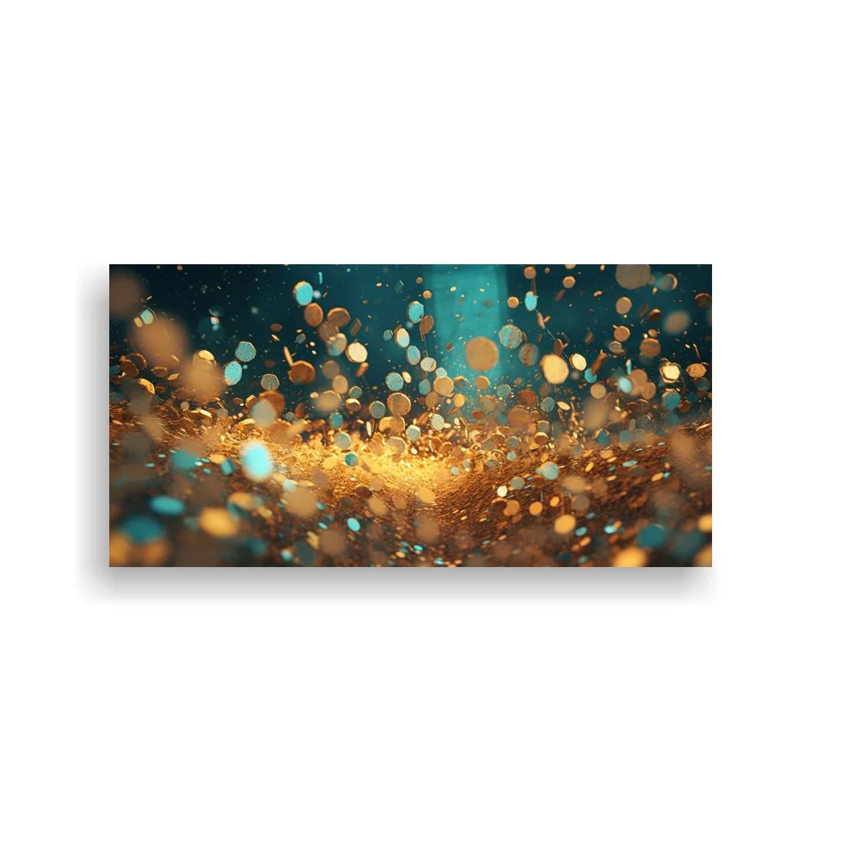 Cuadro partículas doradas luminosas y bokeh circular — imagen principal