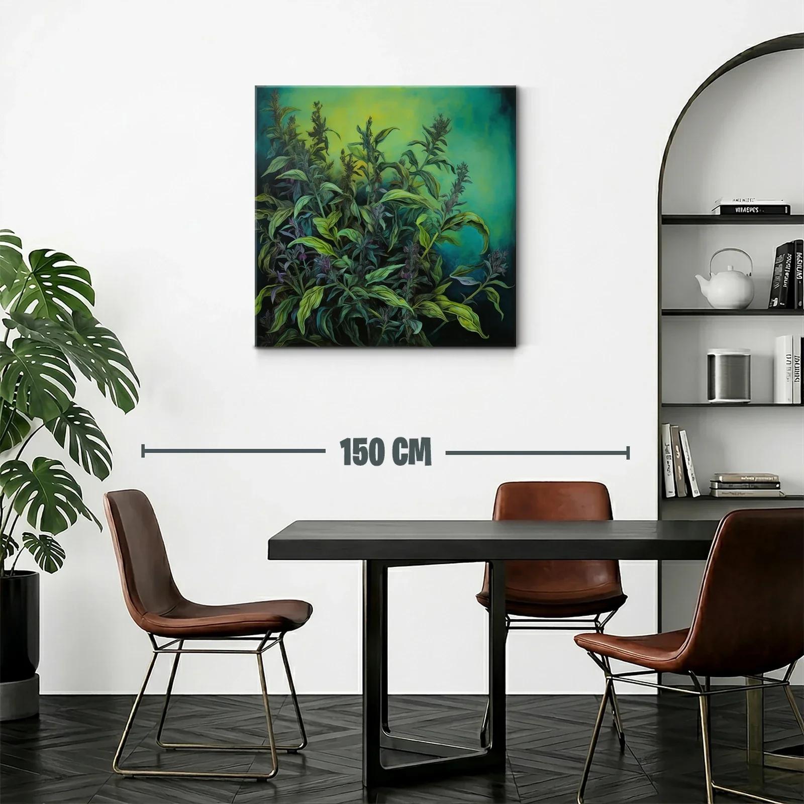 Cuadro de plantas verdes con fondo turquesa y verde lima — miniatura 2