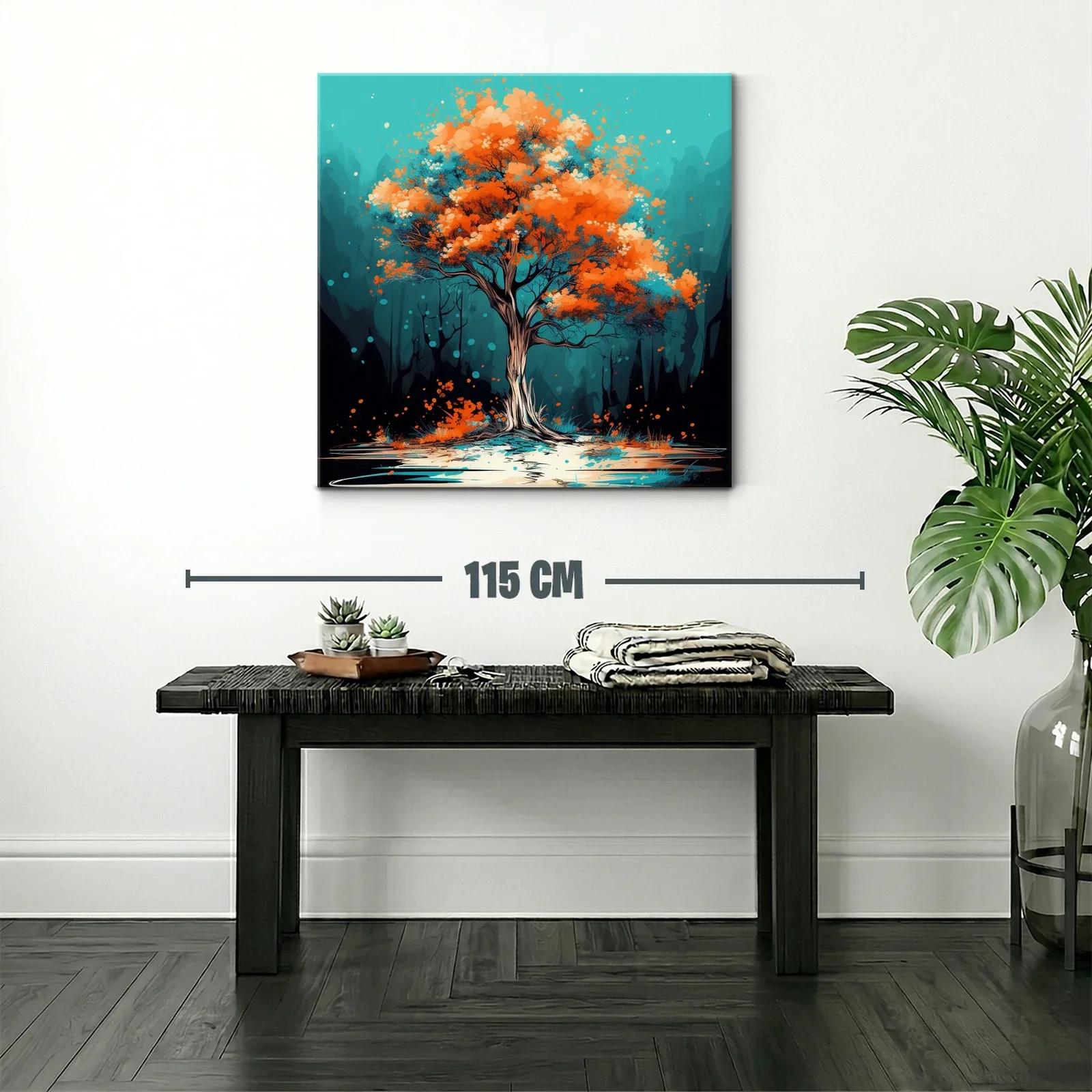 Árbol vibrante con follaje naranja en paisaje azul — miniatura 2