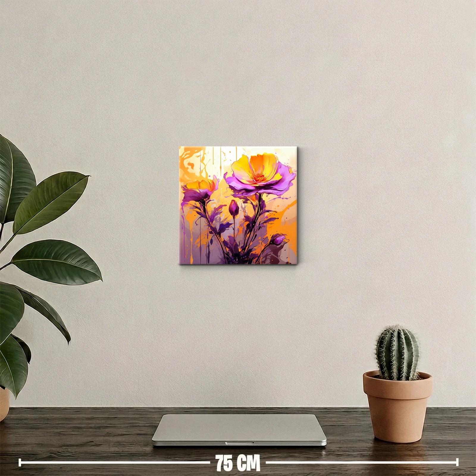 Cuadro floral vibrante en tonos morados y amarillos — miniatura 2