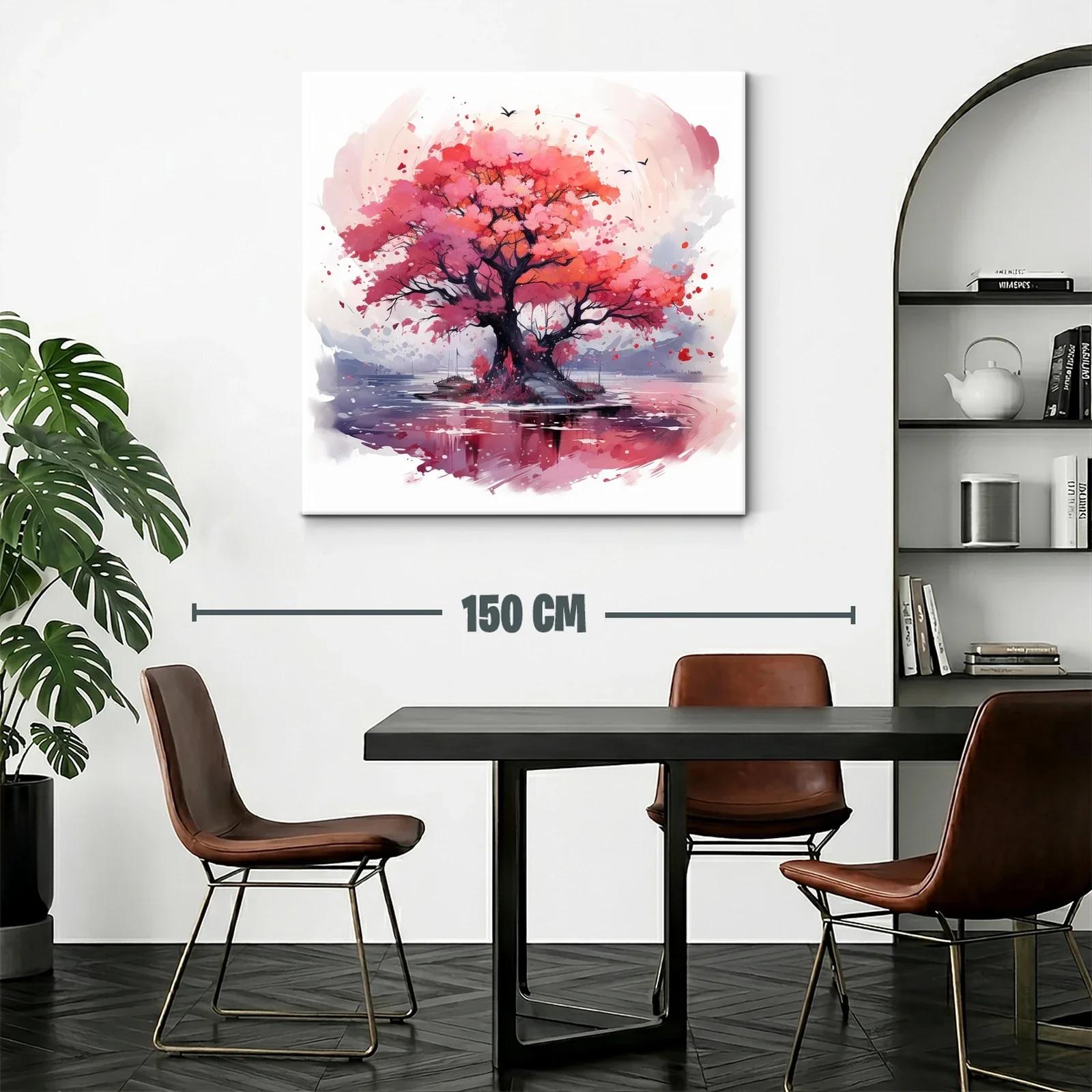 Árbol en tonos rosas y rojos sobre lago sereno — miniatura 2