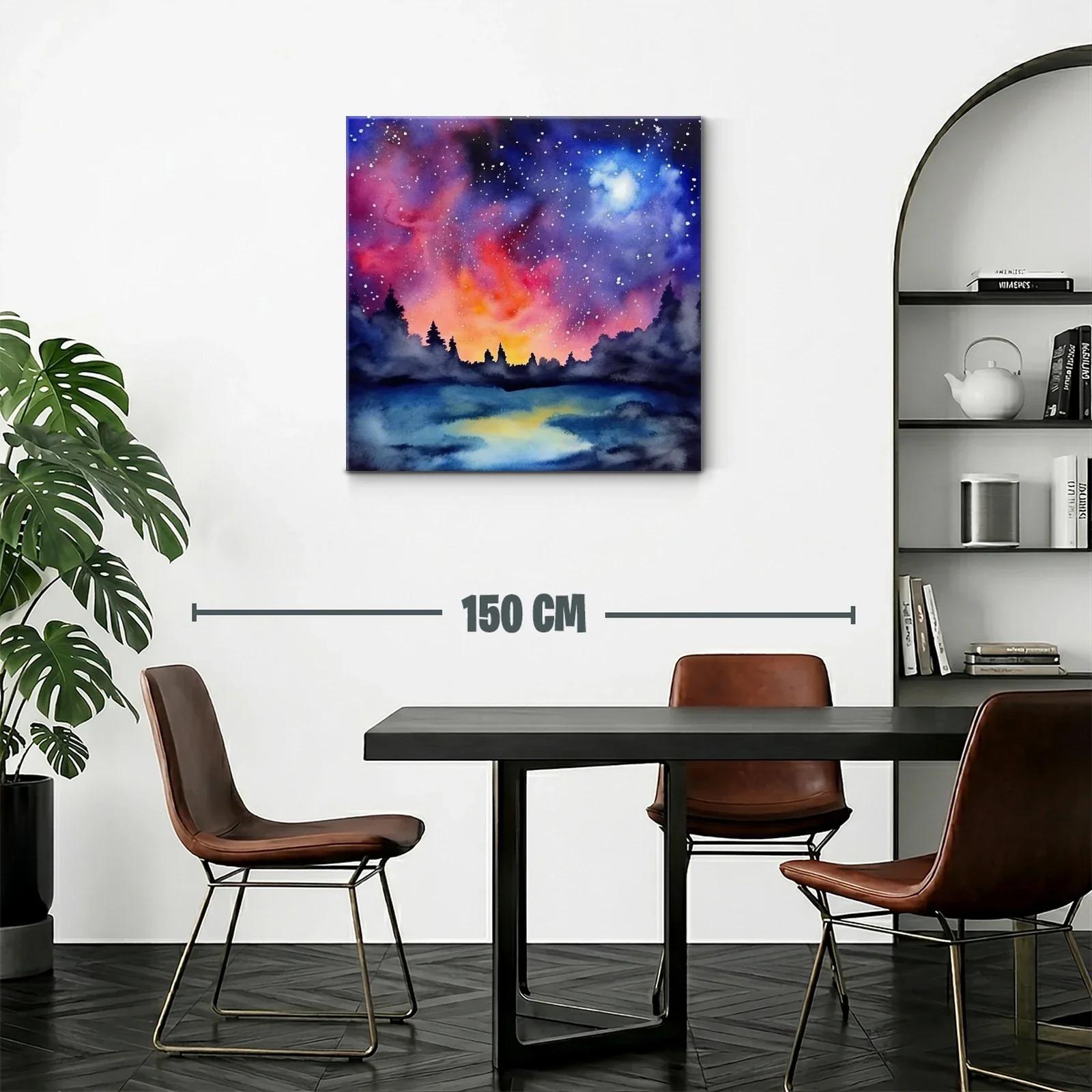 Cielo estrellado con bosque al atardecer vibrante — miniatura 2