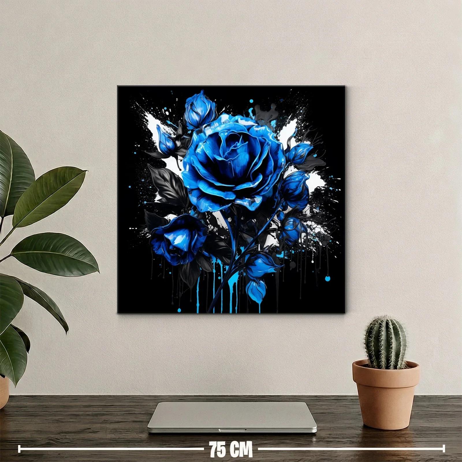 Rosa azul vibrante sobre fondo negro y blanco impactante — miniatura 2