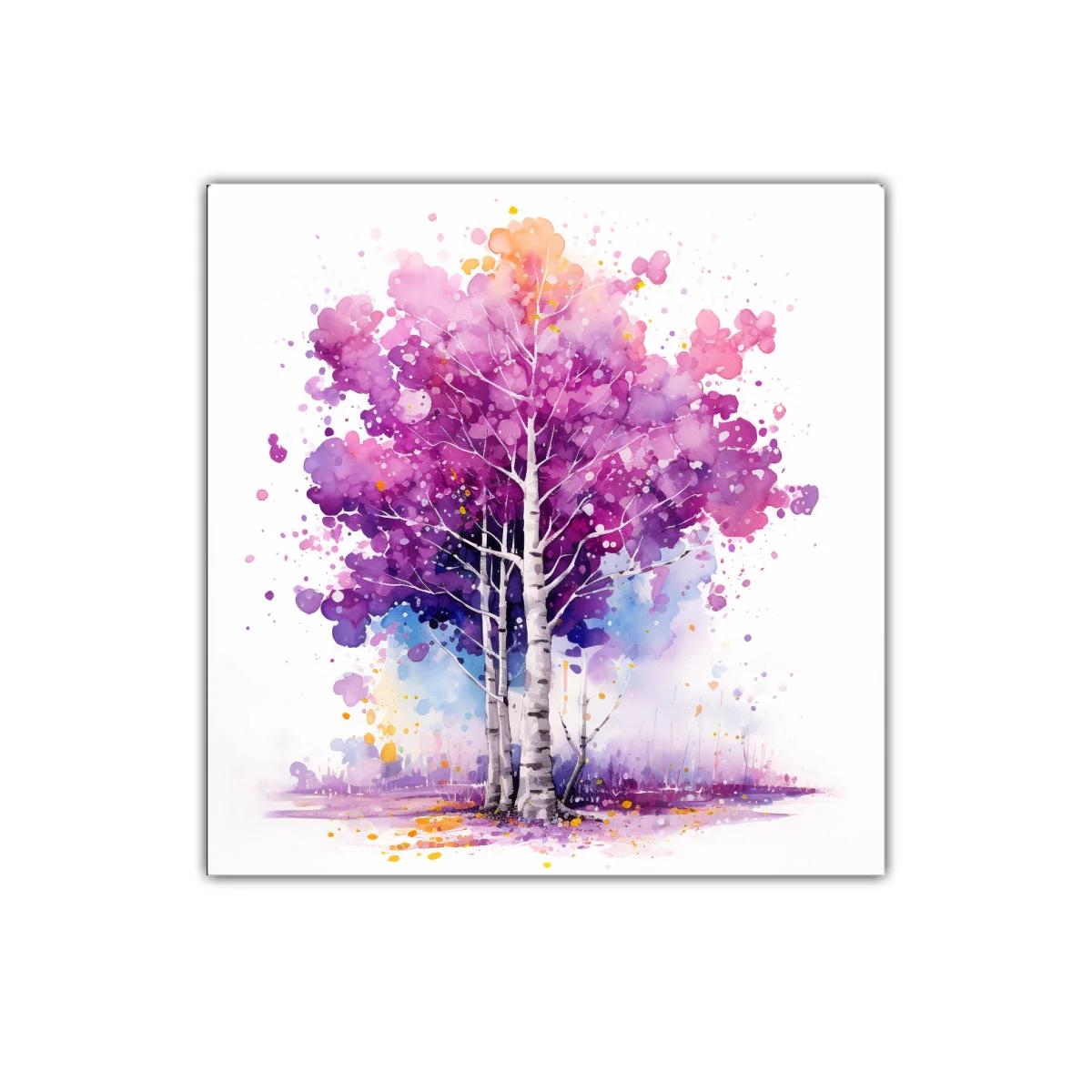 Cuadro decorativo de árbol en tonos púrpura y rosa — miniatura 1