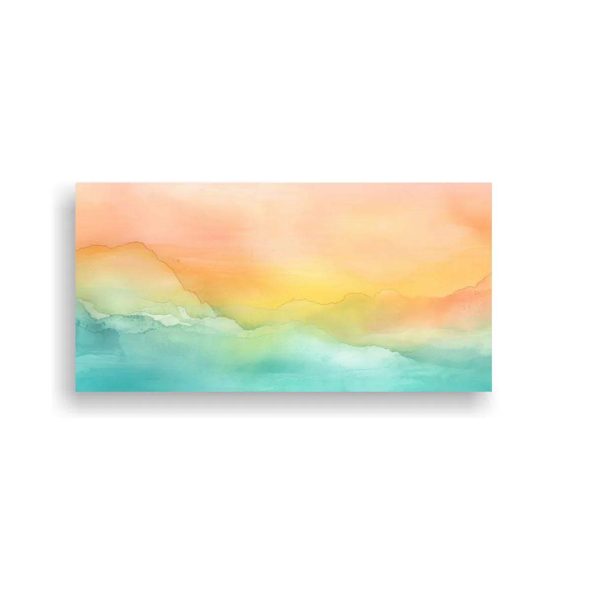 Cuadro paisaje abstracto de montañas en tonos coral y turquesa — imagen principal