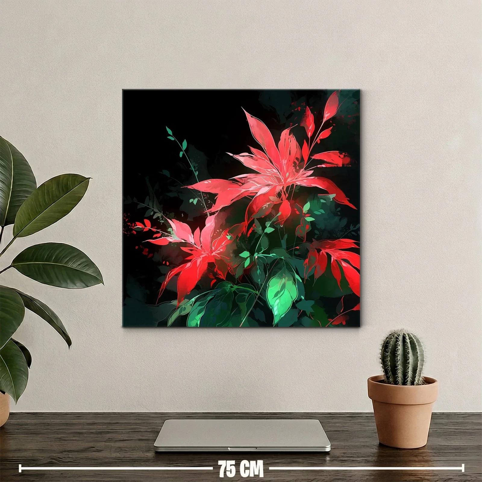 Vibrantes flores rojas con hojas verdes sobre fondo oscuro — miniatura 2