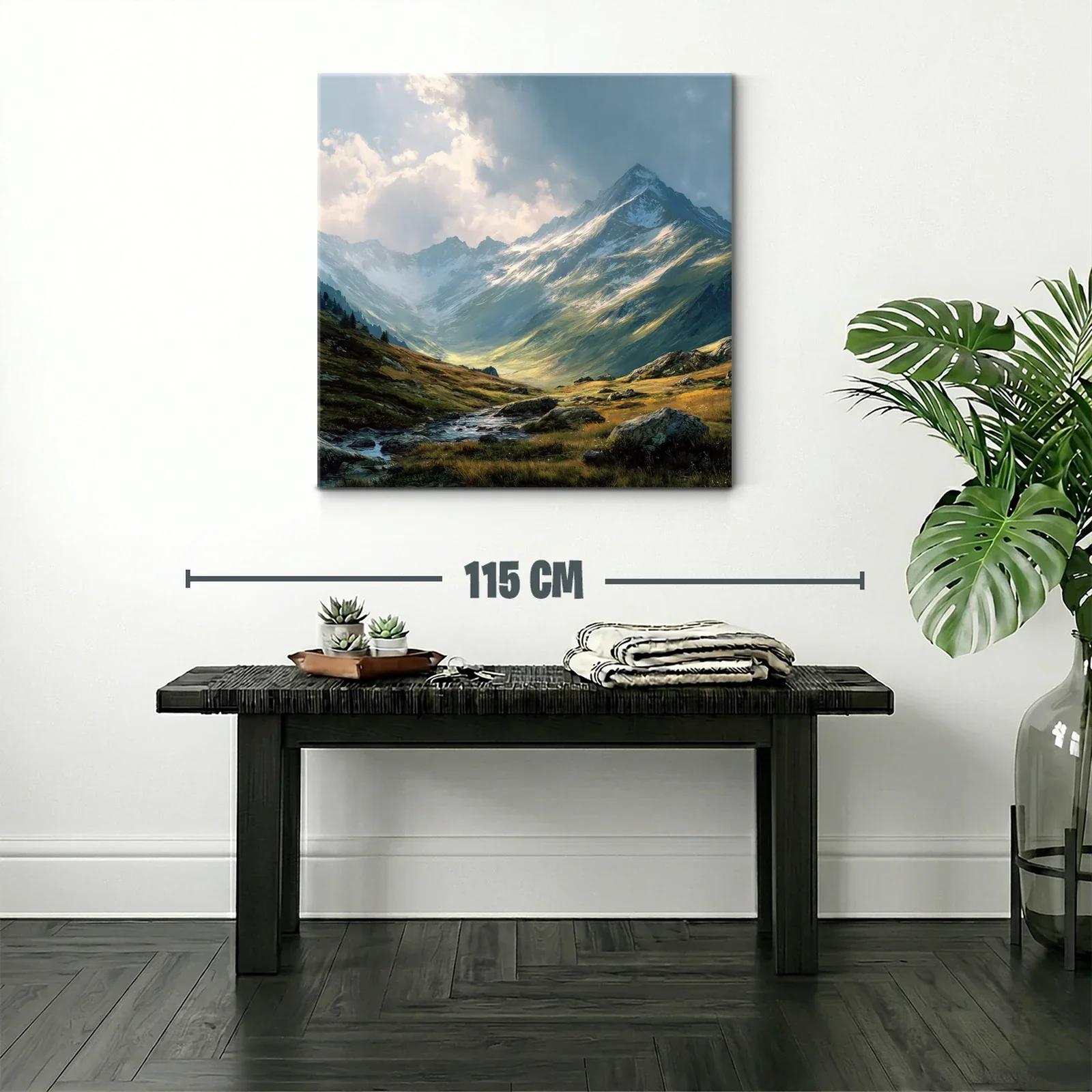 Paisaje de montaña con cielo dramático y río sereno — miniatura 2