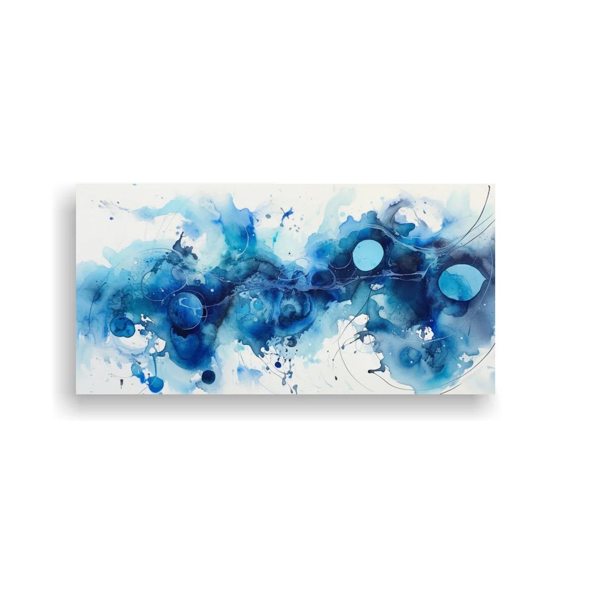 Cuadro abstracto azul con círculos y trazos fluidos — imagen principal