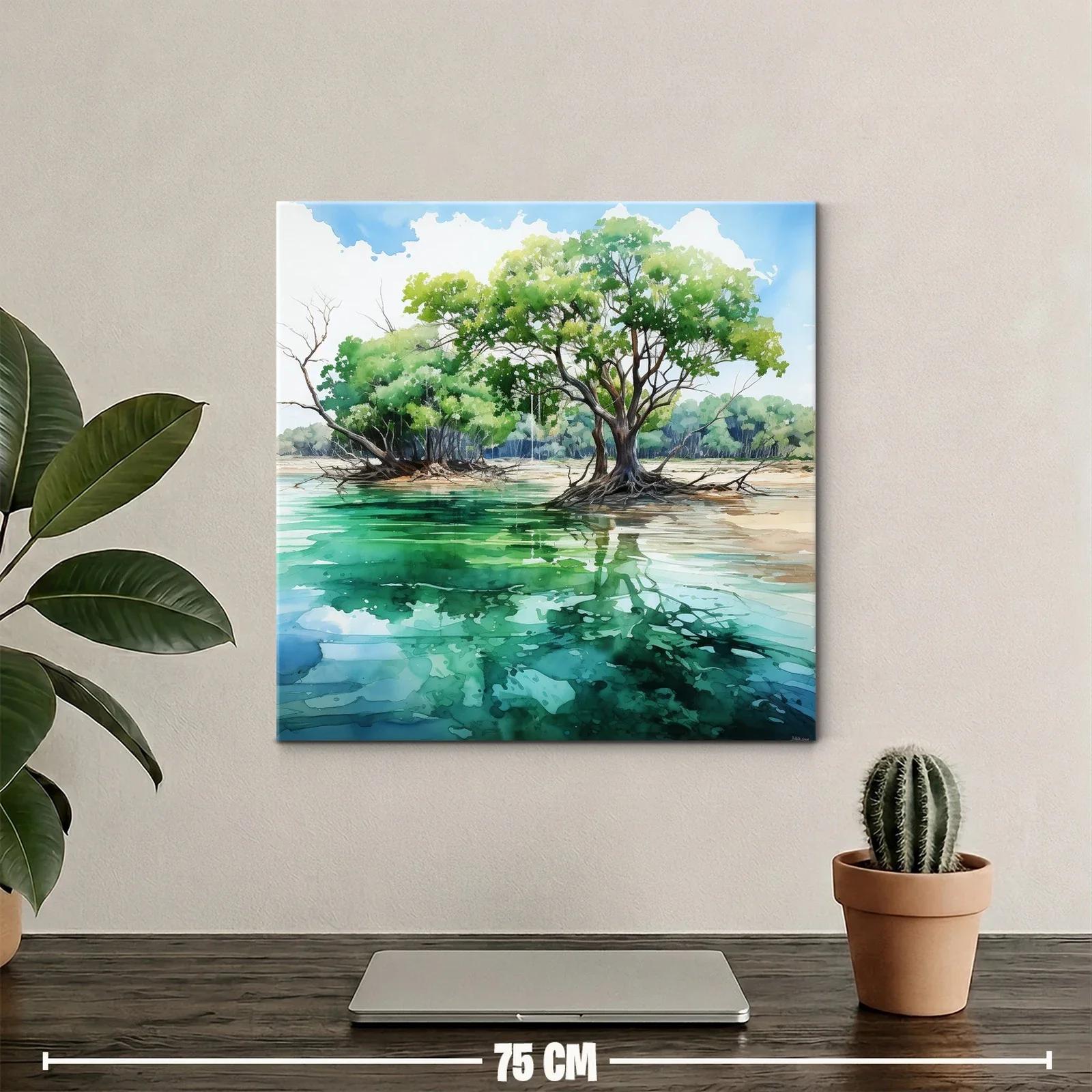 Paisaje natural con árboles reflejados en agua tranquila — miniatura 2