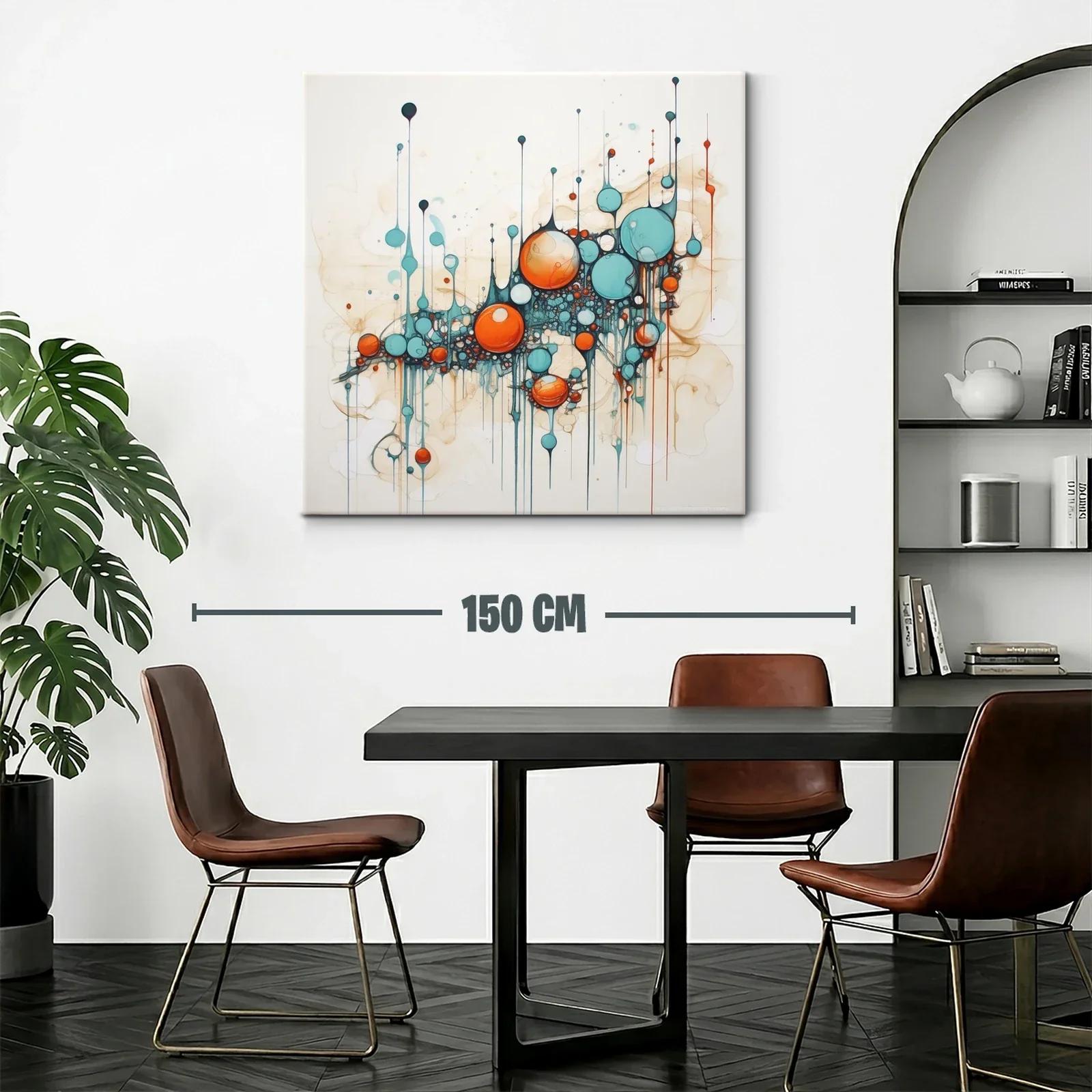 Cuadro abstracto con esferas en tonos azules y naranjas — miniatura 2
