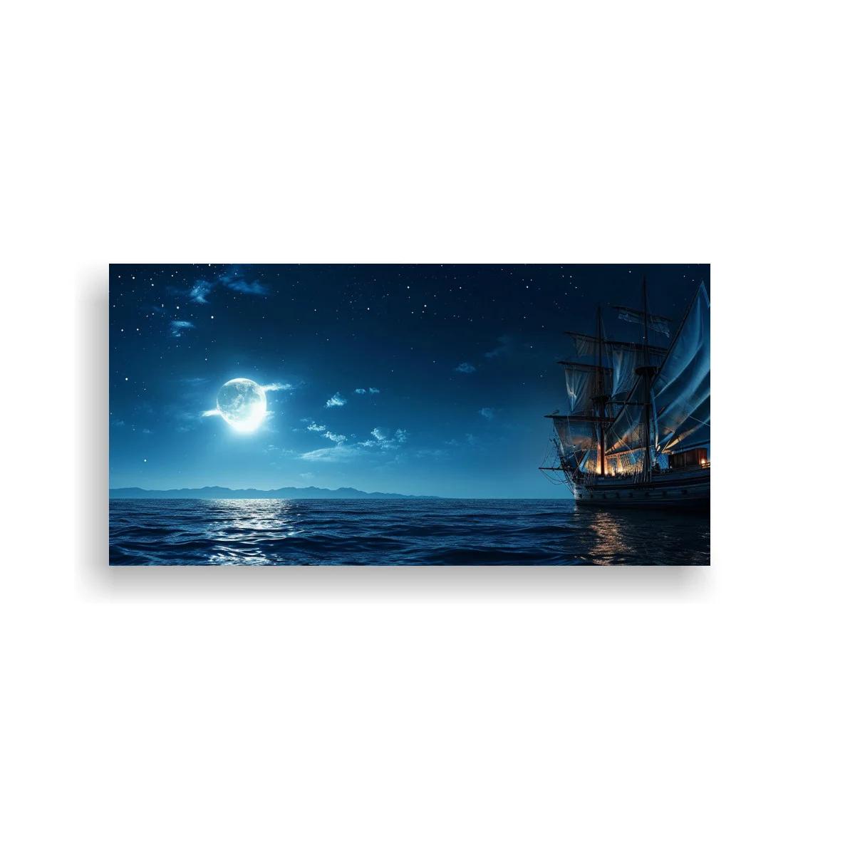 Cuadro velero antiguo con reflejo plateado nocturno — imagen principal