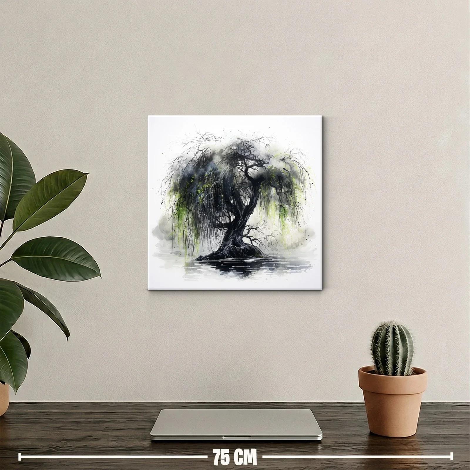 Árbol oscuro con ramas colgantes y reflejos de agua — miniatura 2