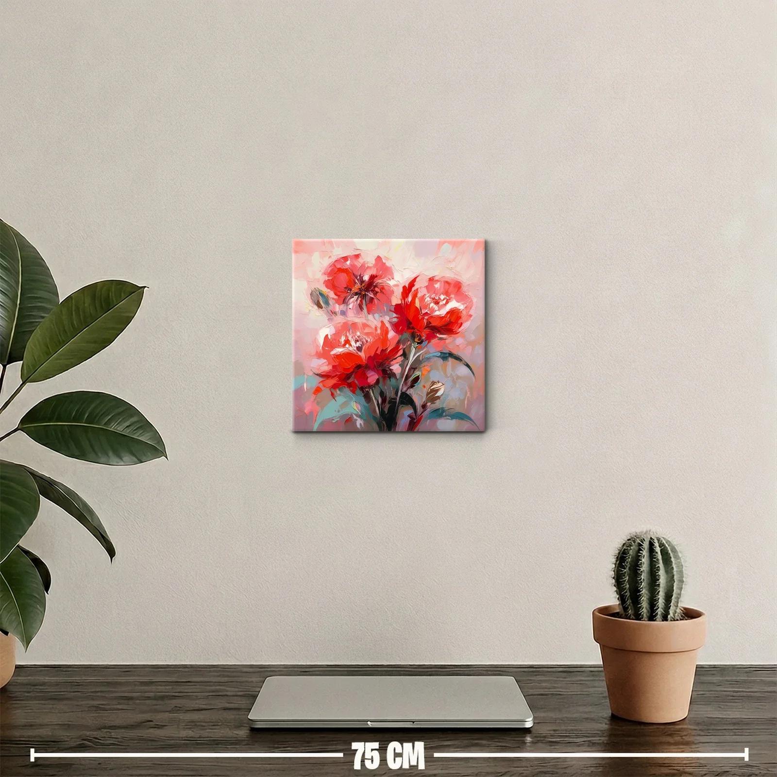 Cuadro decorativo con flores rojas vibrantes y fondo suave — miniatura 2