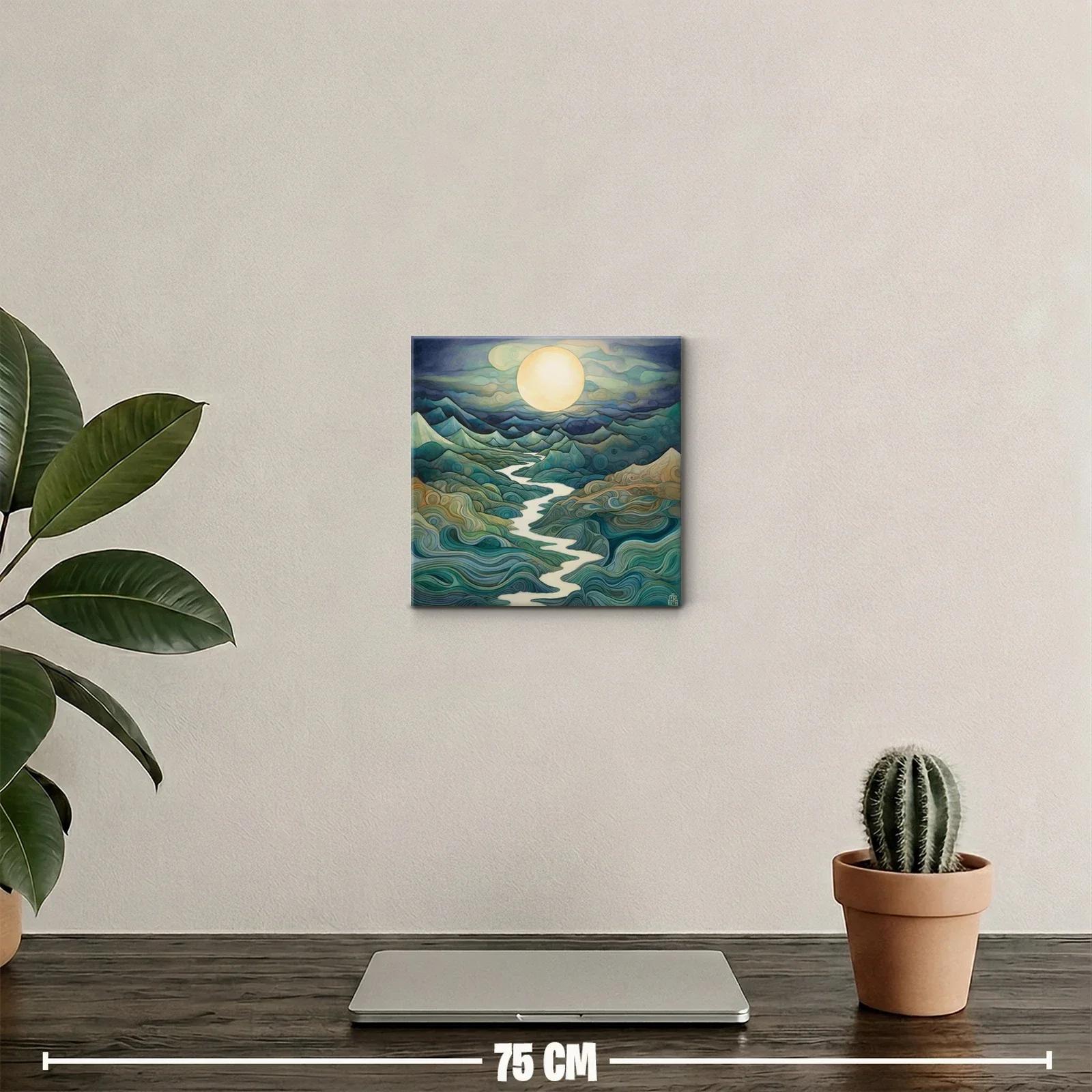 Paisaje onírico con río serpenteante bajo luna llena — miniatura 2