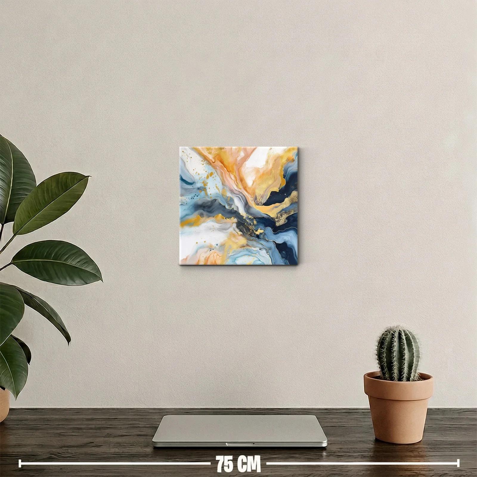 Composición abstracta con tonos dorados y azules fluidos — miniatura 2