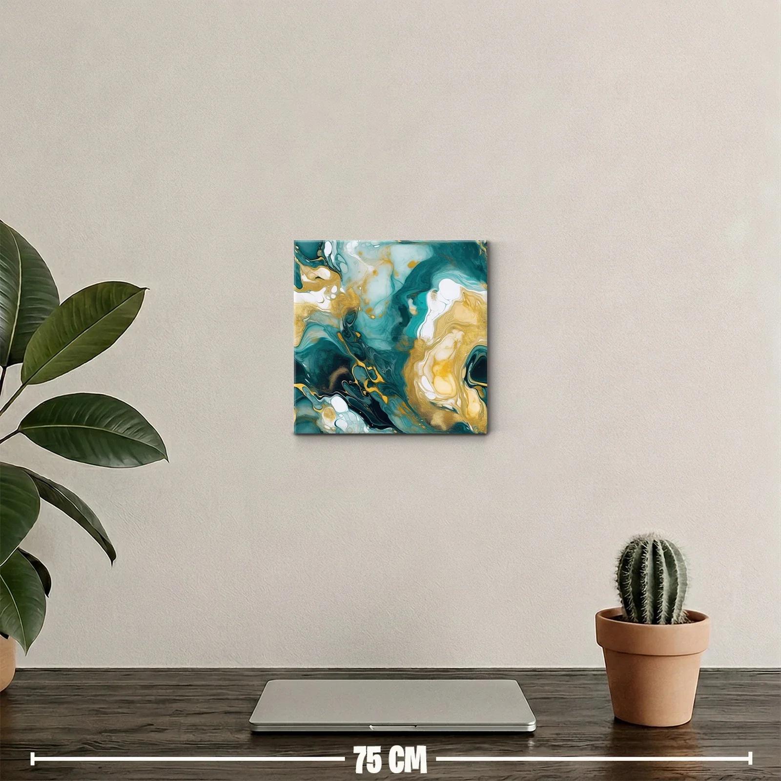 Cuadro Abstracto con Tonos Turquesa y Dorados para Decorar — miniatura 2