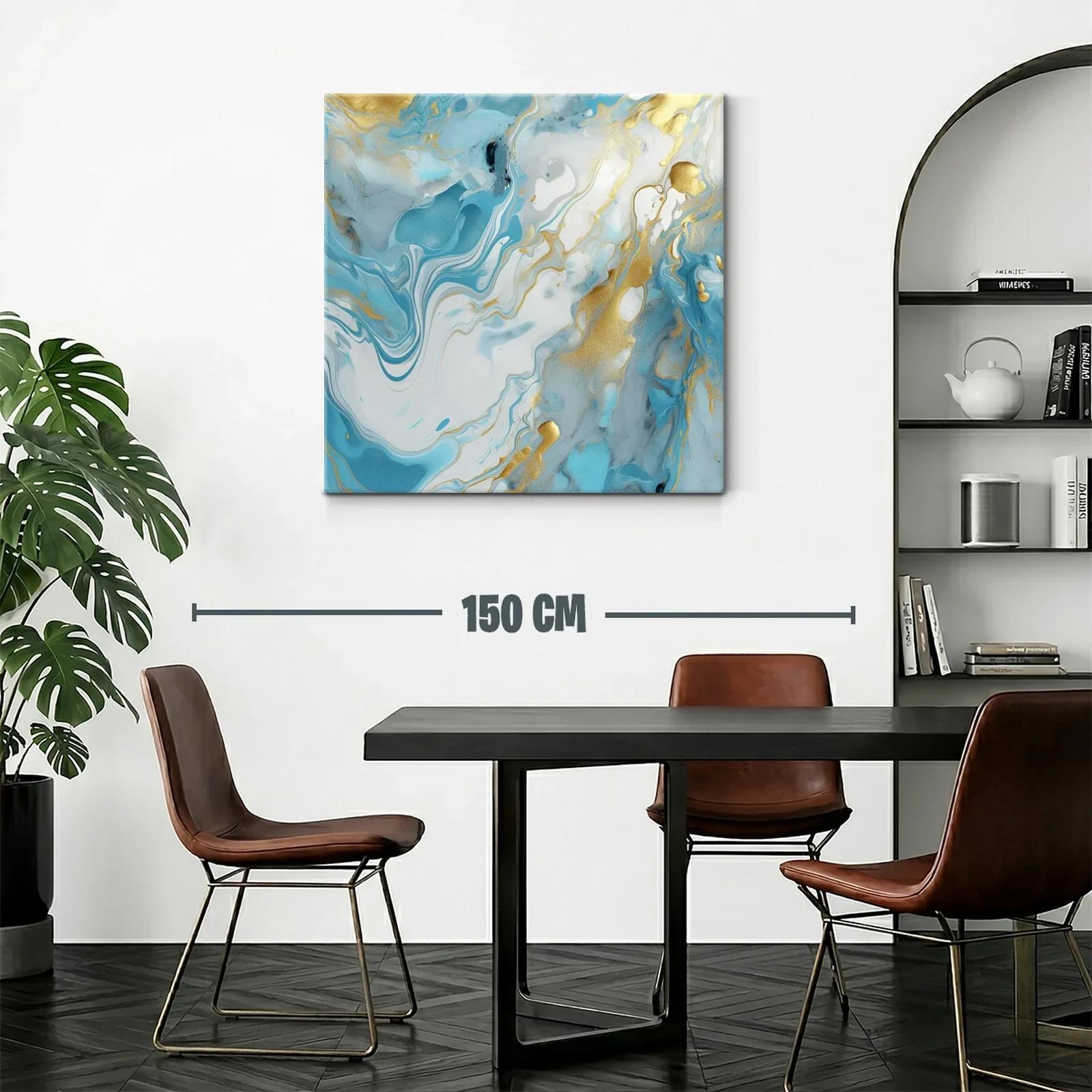 Cuadro abstracto con tonos azules y dorados elegantes — miniatura 2