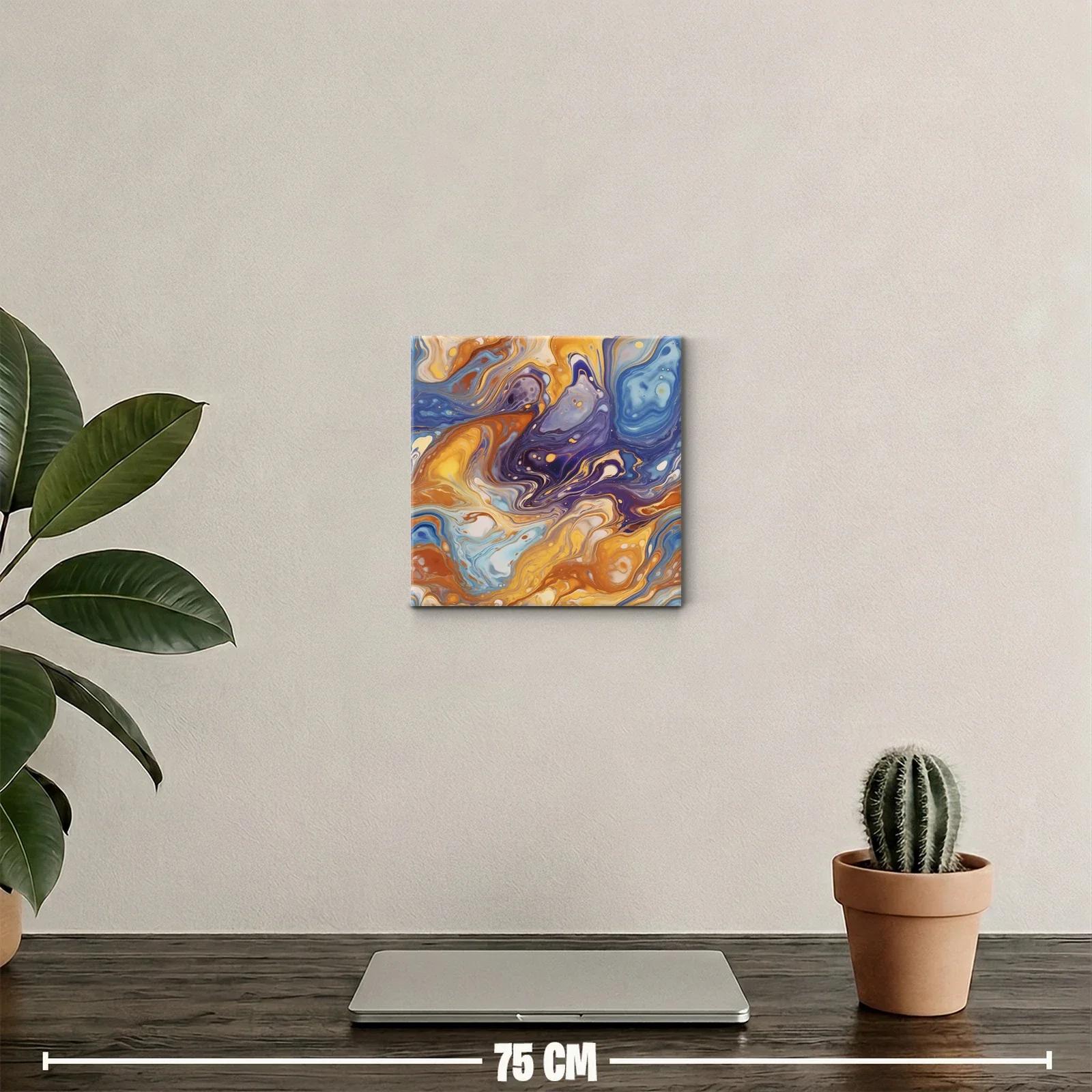 Cuadro abstracto en tonos cálidos y azules vibrantes — miniatura 2