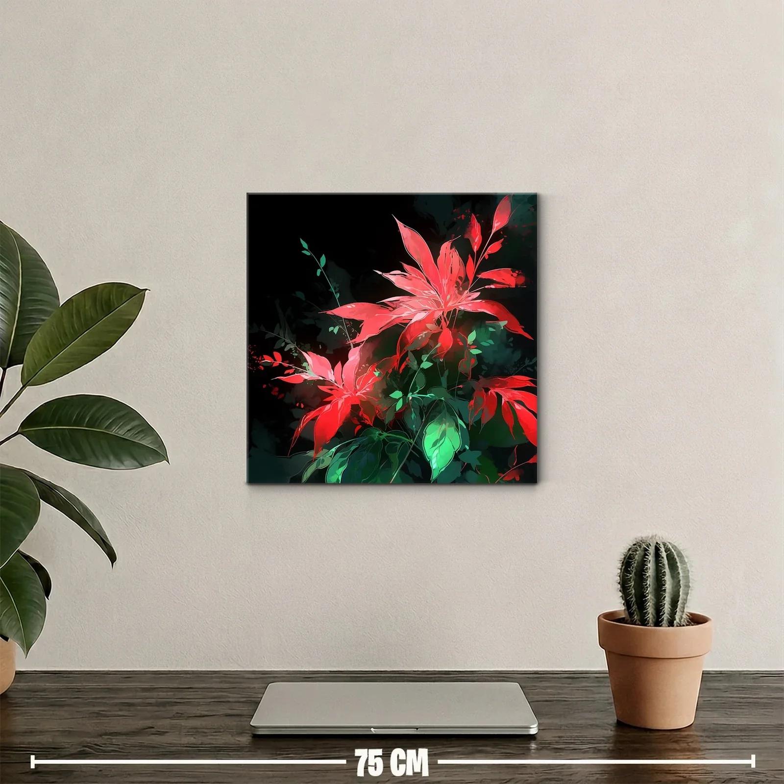 Vibrantes flores rojas con hojas verdes sobre fondo oscuro — miniatura 2