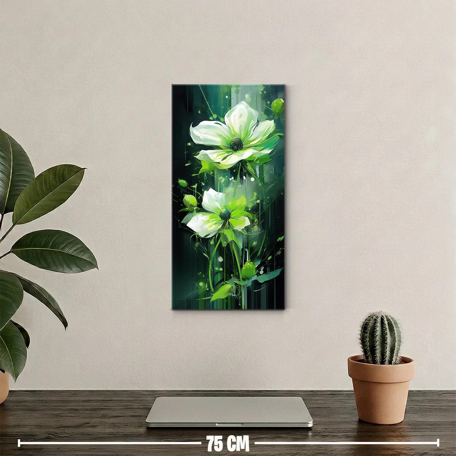 Cuadro flores blancas de cinco pétalos con salpicaduras y fondo oscuro — miniatura 2