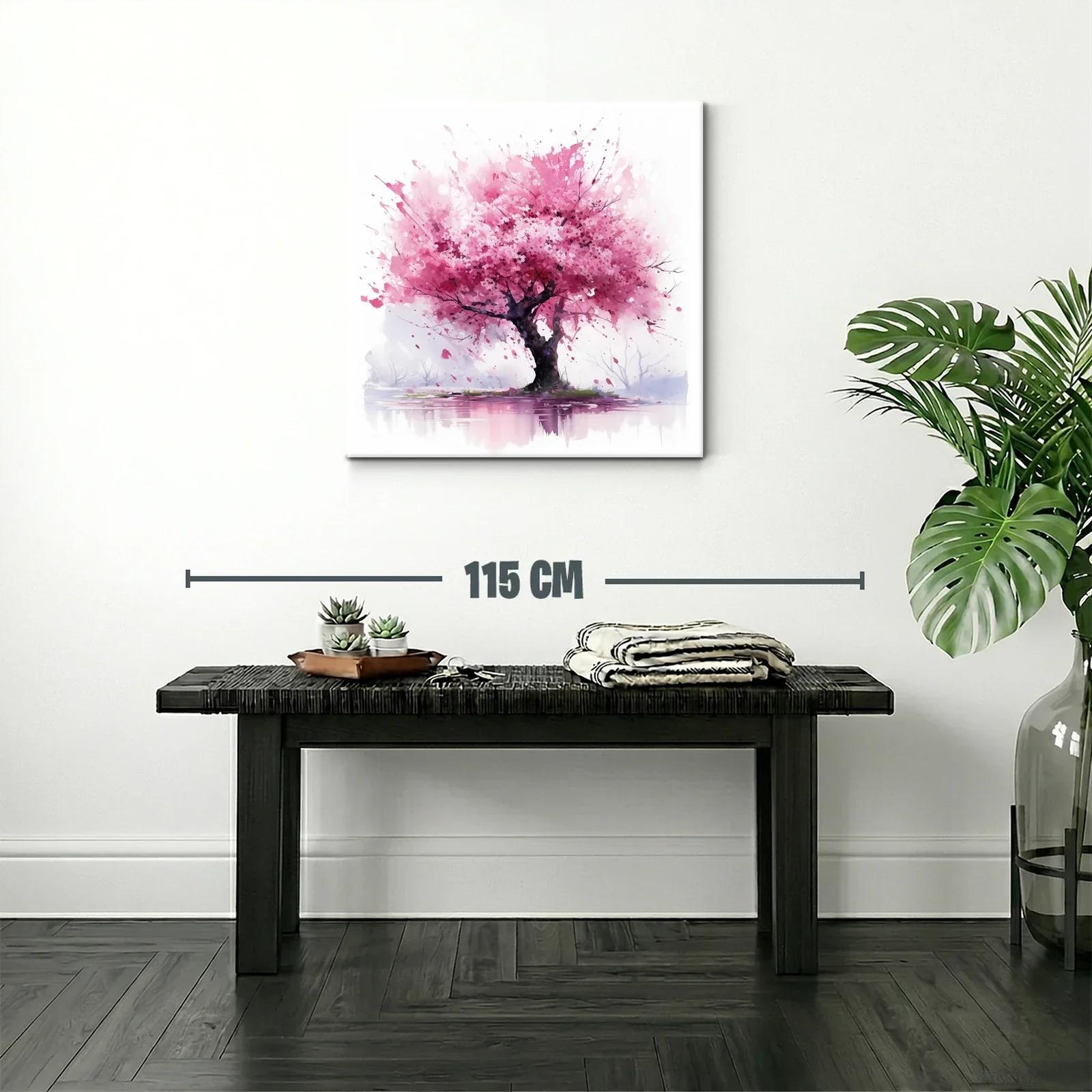Árbol en flor rosa con reflejo sobre agua calma — miniatura 2